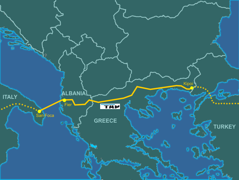 Map depicting the trans adriatic pipeline